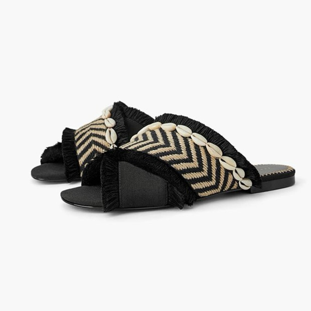 Zara Sz 5.5 Women’s Frayed Sea Shell Slide Sandals